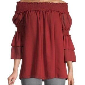 Max Studio BNWOT off shoulder smocked bell sleeve blouse women sz Small